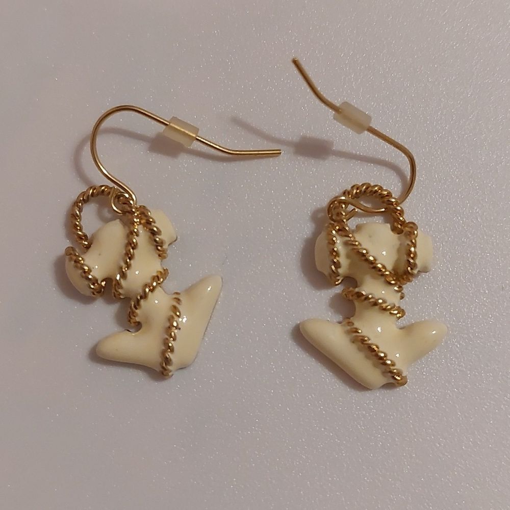 Nautical Gold Tone Rope Enameled Anchor Dangle Hook Earrings